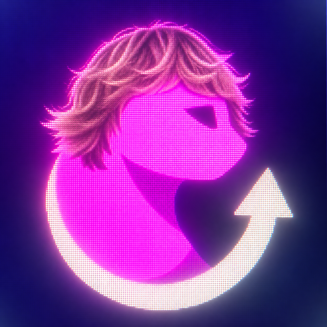 MoonCat67 character portrait with neon magenta moon cat